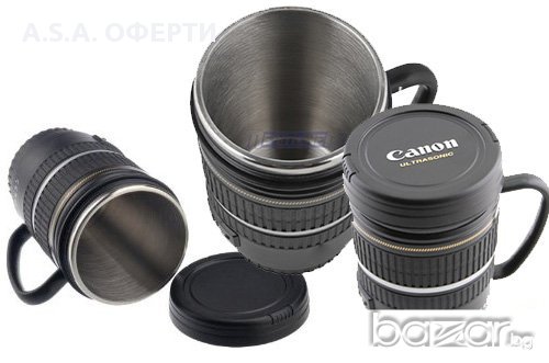 Термо чаша обектив Canon с дръжка - оригинална чаша във форма на обектив, снимка 1 - Чаши - 8334069