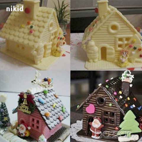 коледна къща къщичка пластмасова сладкарска форма поликарбонат  за украса торта декор фондан шоколад, снимка 2 - Форми - 15925623