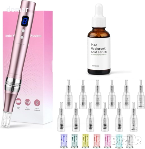 Dessnill 8-скоростна електрическа микронидлинг писалка Dermapen, 0-2,5 мм, серум за лице