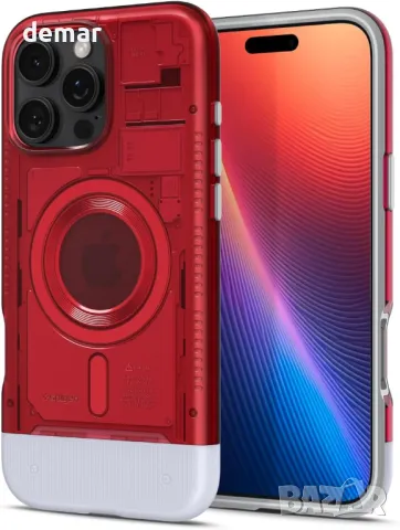 Калъф Spigen Classic C1 MagFit за iPhone 16 Pro, съвместим с аксесоари MagSafe, рубинено червен