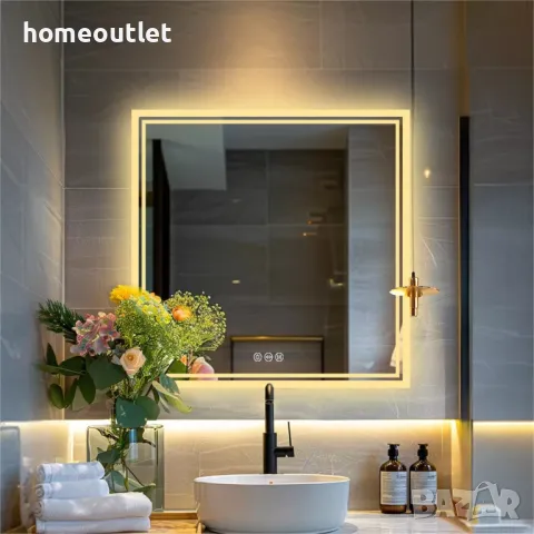 ПРОМОЦИЯ Стенно огледало с LED осветление и квадратна форма LUVODI XMR-Z18-816-EU