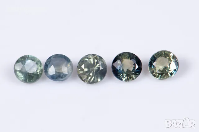 5 броя синьо-зелен сапфир 0.65ct 2.6mm кръгла шлифовка №8