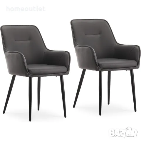 Трапезни столове с дамаска от PU кожа, к-т от 2бр C-U-DC-A0224GY
