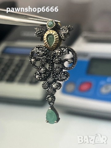 Винтидж висулка 925+14 карата злато с изумруди
