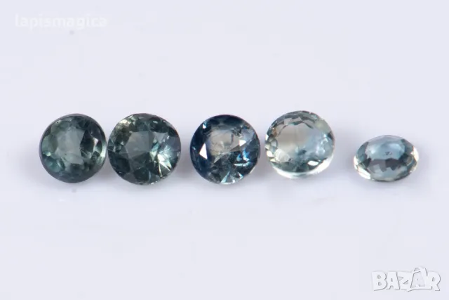 5 броя синьо-зелен сапфир 0.59ct 2.6mm кръгла шлифовка №5