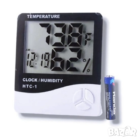 Дигитален термометър с влагометър и часовник 3 в 1