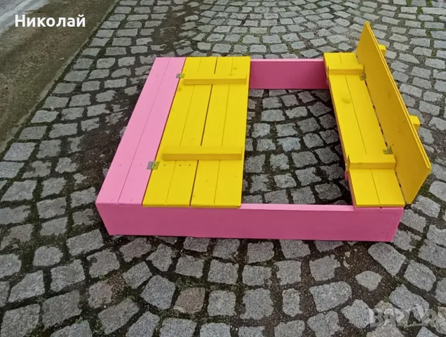 Детски пясъчник за момиче в розово и жълто със сгъваеми скамейки пясъчници за момичета игра за двор →
		Обява 49765896