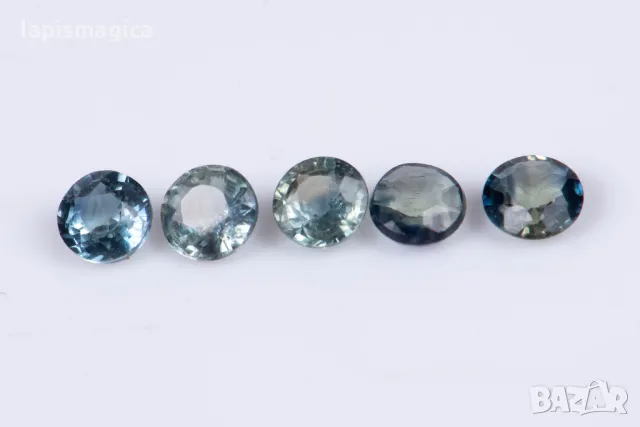 5 броя синьо-зелен сапфир 0.51ct 2.6mm кръгла шлифовка №7