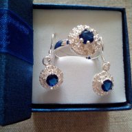 Сребърни обици и пръстен със син Цирконий Проба 925, код 0515, снимка 3 - Бижутерийни комплекти - 11206912