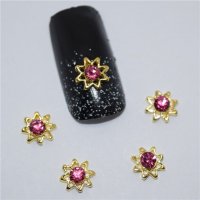 Цвете звезда с камъче в розово бижу декорация за нокти маникюр, снимка 1 - Други - 21514633