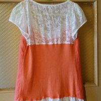 Дам.тениска-"MALOKA/памук+лен+полиестер/-бяла+оранжаво. Закупена от Италия., снимка 2 - Тениски - 22028675