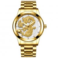 Златни Мъжки Часовници с 3D Дракон, снимка 4 - Мъжки - 24356384