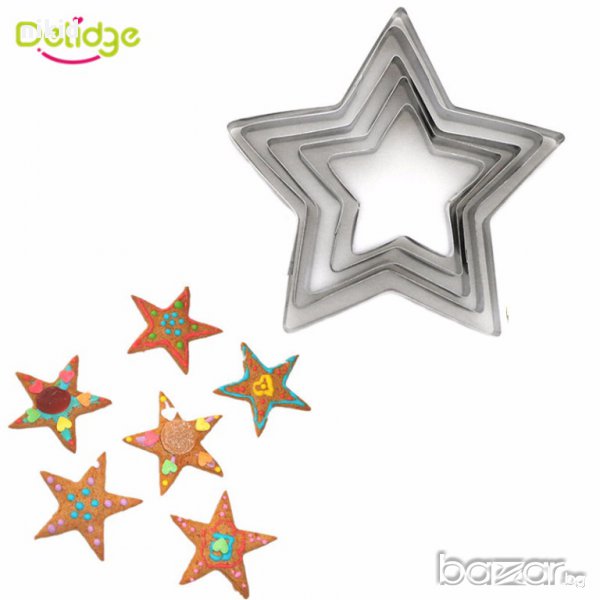 5 бр метални звездички резци форми за украса бисквитки сладки торта тесто с фондан шоколад, снимка 1