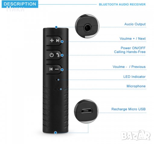 Bluetooth 3,5мм AUX IN аудио адаптер за автомобил или домашна уредба, снимка 3 - Аксесоари и консумативи - 22254036