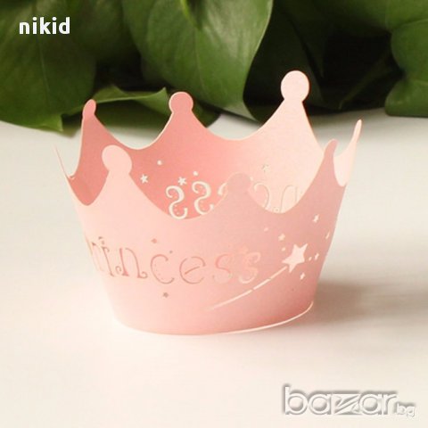 декори декорация за мъфини 12 бр  кексчета корона Princess принцеса кошнички кръщене повод