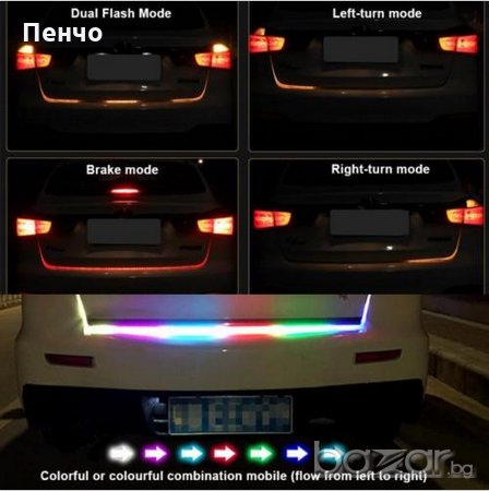 Многоцветна RGB Стоп LED светеща сигнална лента за багажник на кола , снимка 4 - Аксесоари и консумативи - 20303592