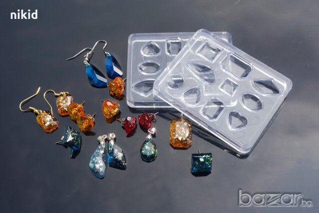 10 форми диаманти камъни силиконов молд бижутерски сладкарски смола изделия ръчна изработка обеци , снимка 2 - Форми - 18546858