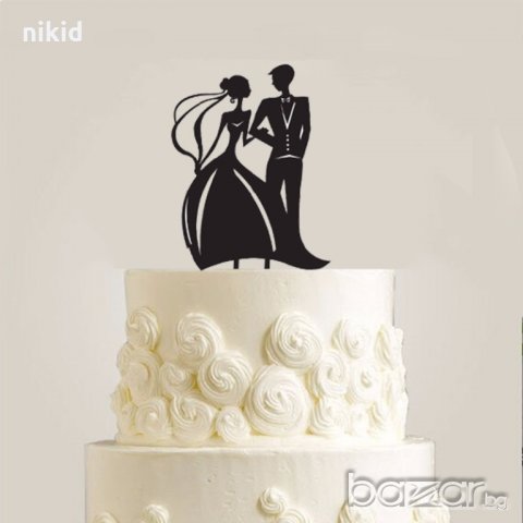 Романтична двойка младоженци пластмасов топер украса табела за сватбена сватба торта