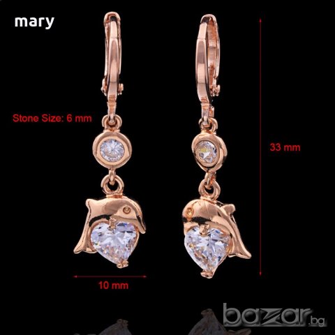 позлатени игриви делфинчета и сърчица, снимка 4 - Обеци - 18472143