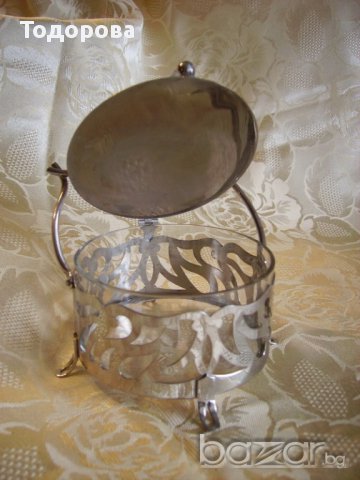 Старинна захарница от метал и стъкло., снимка 3 - Антикварни и старинни предмети - 14230446