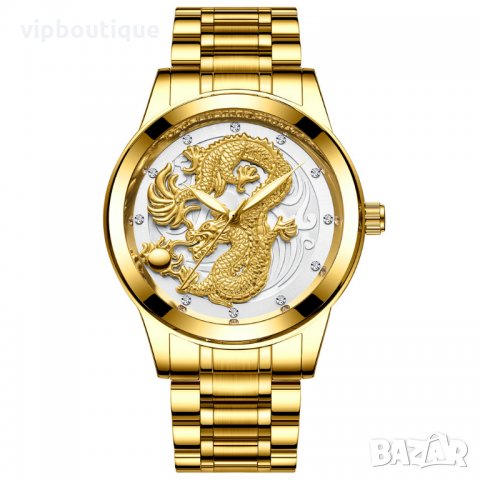 Златни Мъжки Часовници с 3D Дракон, снимка 4 - Мъжки - 24356384