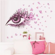 лилаво око поглед с пеперуди нежен стикер лепенка декор за стена спалня стая гардероб самозалепващ, снимка 1 - Декорация за дома - 16190013