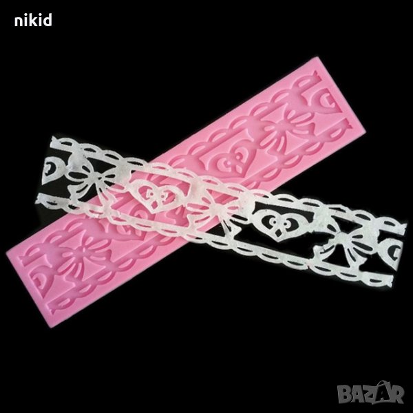 сърца и панделки в лента ивица кант борд дантела силиконов молд декорация украса фондан торта мъфини, снимка 1