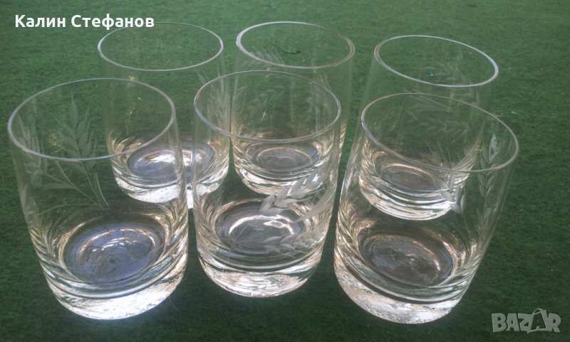 Стъклени чаши с гравюра за концентрат от едно време комплект, снимка 1