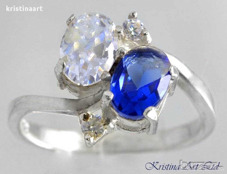 Сребърен пръстен с кристали Сваровски , снимка 1