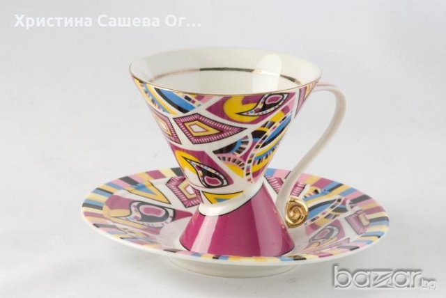 ПОРЦЕЛАНОВА  чаша с пъстър цветен декор, снимка 1