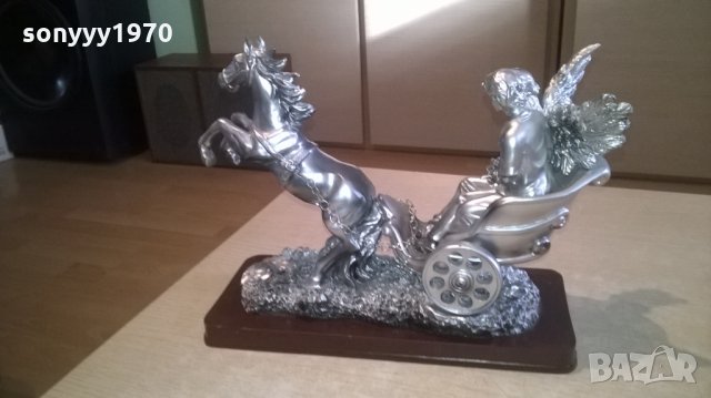 кон с младоженци-красива тежка фигура-32х23х12см, снимка 5 - Антикварни и старинни предмети - 24715471