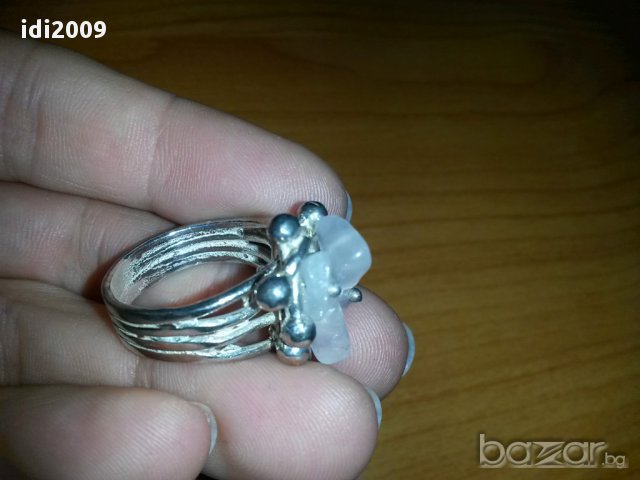 Сребърен пръстен с естествени камъчета, снимка 2 - Пръстени - 12647120