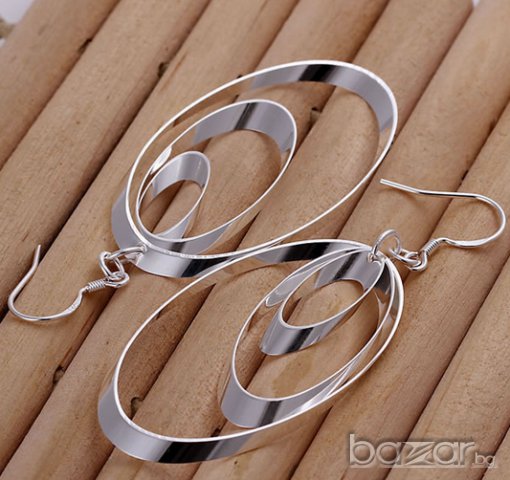 Сребърни овални обеци, снимка 4 - Обеци - 8496306