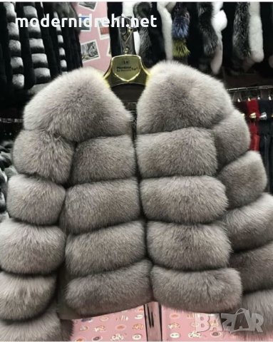 Дамско зимно палто от лисица сиво, снимка 1 - Палта, манта - 23784142