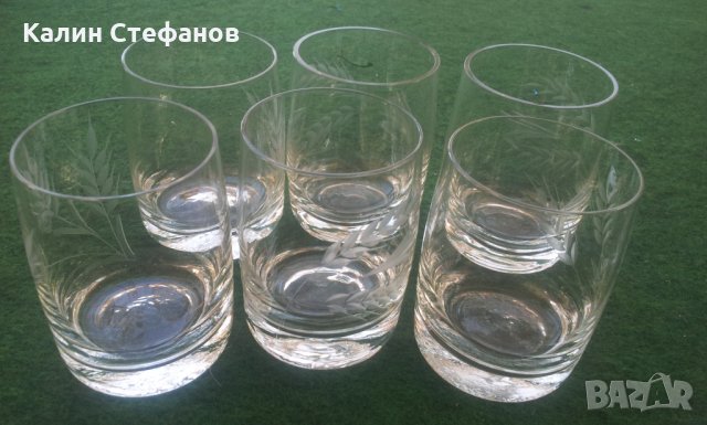 Стъклени чаши с гравюра за концентрат от едно време комплект, снимка 1