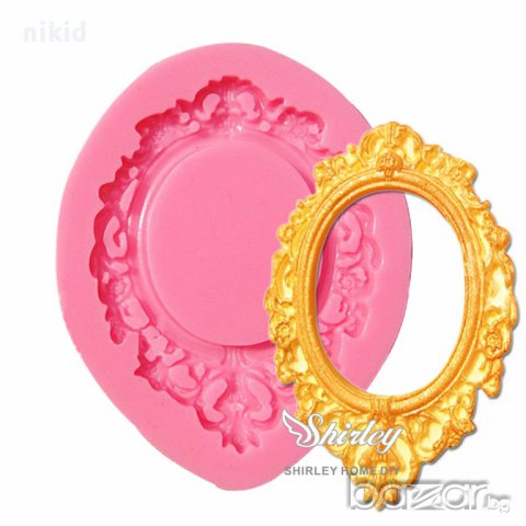 огледало ретро рамка с корона силиконов молд форма украса декор торта фондан шоколад, снимка 2 - Форми - 17281028