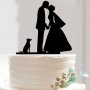 двойка младоженци с куче пластмасов топер украса табела за сватбена сватба торта 