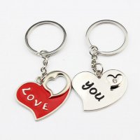 Червено и Сребърно сърца с надпис Love You - двойка пасващи ключодържатели за влюбени, снимка 3 - Бижутерийни комплекти - 22264994