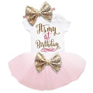 1st Birthday Първа 1 годинка година Първи рожден сет лот туту боди лента пандела бебешки комплект, снимка 1 - Комплекти за бебе - 18330531