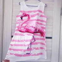 Дамска лека лятна рокля с Фламинго, снимка 3 - Рокли - 22750648