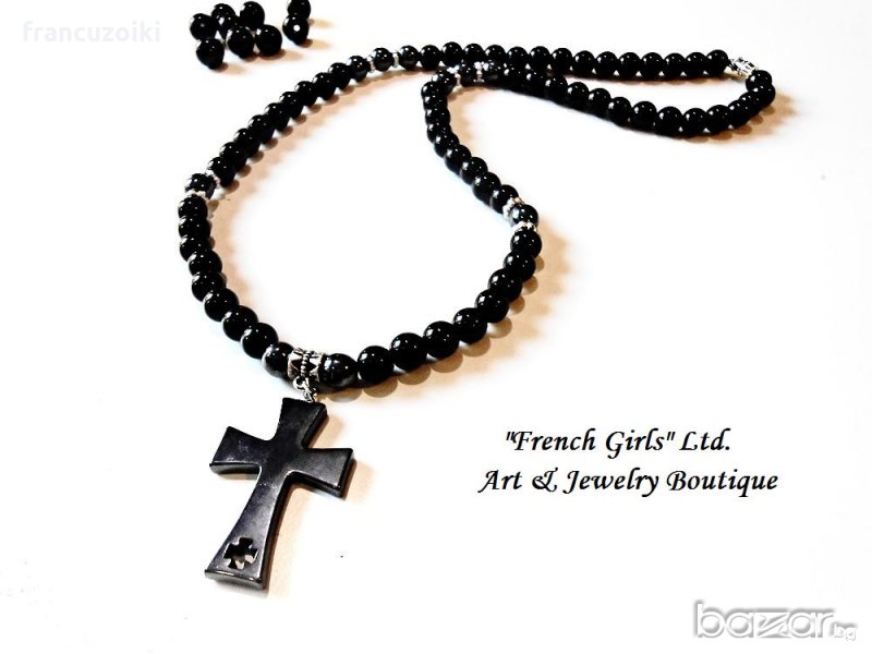 Мъжко колие от оникс и хематит с кръст, снимка 1