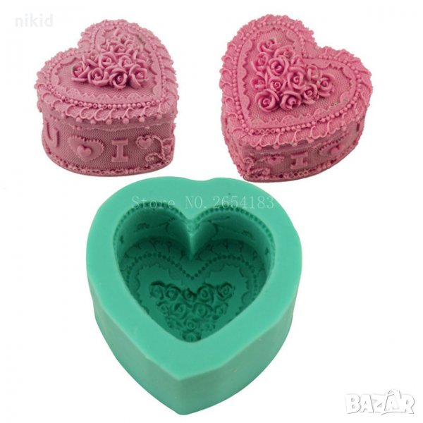  3D голямо сърце дълбоко кутия кутийка силиконов молд форма декорация украса фондан калъп сапун гипс, снимка 1