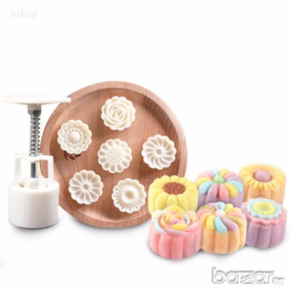 7 части 6 лунни цветя пластмасови форми с бутало за релефни сладки тесто фондан , снимка 1