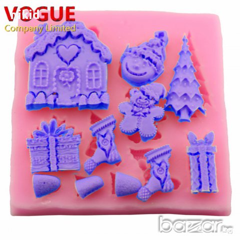 коледна къща елха подарък коледен силиконов молд форма за украса торта с фондан шоколад, снимка 2 - Форми - 16134945