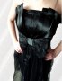 ПРОМО! Нова Черна сатенена рокля с дантела и панделка, снимка 2