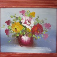 Автентична картина "Ваза с цветя", снимка 1 - Картини - 24766994