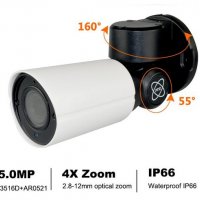 5 Мегапиксела H.265 PTZ Камера 4x Оптичен ZOOM 2.8-12мм Моторизирани Лещи 50М Нощно Виждане PoE 48V, снимка 2 - IP камери - 23255144