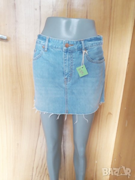 Нова Къса синя дънкова пола с разриган ефект М, снимка 1