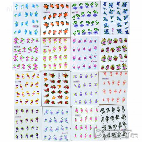 50 бр татос ваденки водни стикери микс цветя пеперуди  XF1051-1100, снимка 2 - Други - 16742538