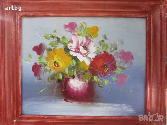 Автентична картина "Ваза с цветя", снимка 1 - Картини - 24766994